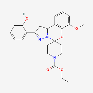 molecular formula C24H27N3O5 B2658645 Ethyl 2-(2-hydroxyphenyl)-7-methoxy-1,10b-dihydrospiro[benzo[e]pyrazolo[1,5-c][1,3]oxazine-5,4'-piperidine]-1'-carboxylate CAS No. 899972-50-0