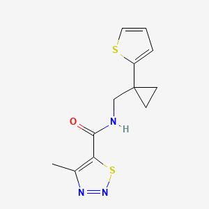 molecular formula C12H13N3OS2 B2658646 4-methyl-N-((1-(thiophen-2-yl)cyclopropyl)methyl)-1,2,3-thiadiazole-5-carboxamide CAS No. 1208525-42-1