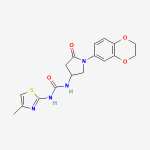 molecular formula C17H18N4O4S B2658656 1-(1-(2,3-Dihydrobenzo[b][1,4]dioxin-6-yl)-5-oxopyrrolidin-3-yl)-3-(4-methylthiazol-2-yl)urea CAS No. 897619-98-6