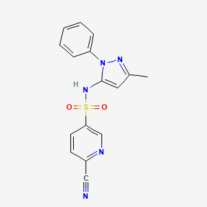 molecular formula C16H13N5O2S B2658659 6-Cyano-N-(5-methyl-2-phenylpyrazol-3-yl)pyridine-3-sulfonamide CAS No. 2361789-90-2