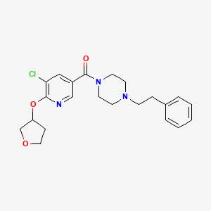 molecular formula C22H26ClN3O3 B2658661 (5-Chloro-6-((tetrahydrofuran-3-yl)oxy)pyridin-3-yl)(4-phenethylpiperazin-1-yl)methanone CAS No. 1904327-36-1