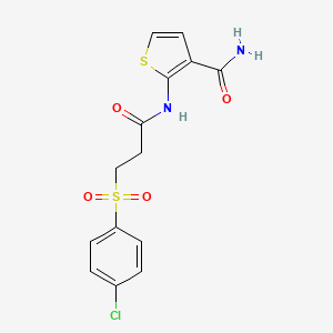 molecular formula C14H13ClN2O4S2 B2658666 2-[3-(4-Chlorobenzenesulfonyl)propanamido]thiophene-3-carboxamide CAS No. 851174-34-0