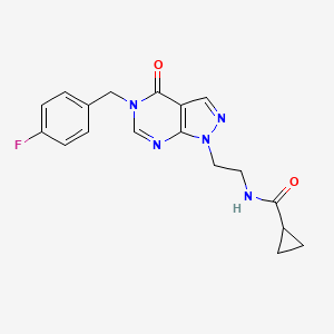 molecular formula C18H18FN5O2 B2658694 N-(2-(5-(4-fluorobenzyl)-4-oxo-4,5-dihydro-1H-pyrazolo[3,4-d]pyrimidin-1-yl)ethyl)cyclopropanecarboxamide CAS No. 921890-73-5
