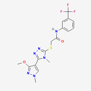 B2658706 2-((5-(3-methoxy-1-methyl-1H-pyrazol-4-yl)-4-methyl-4H-1,2,4-triazol-3-yl)thio)-N-(3-(trifluoromethyl)phenyl)acetamide CAS No. 1014053-18-9
