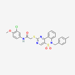 molecular formula C27H23ClN4O4S2 B2658707 N-(3-chloro-4-methoxyphenyl)-2-((6-(4-methylbenzyl)-5,5-dioxido-6H-benzo[c]pyrimido[4,5-e][1,2]thiazin-2-yl)thio)acetamide CAS No. 959487-75-3