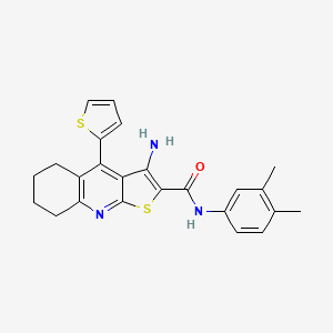 molecular formula C24H23N3OS2 B2658717 3-amino-N-(3,4-dimethylphenyl)-4-(thiophen-2-yl)-5,6,7,8-tetrahydrothieno[2,3-b]quinoline-2-carboxamide CAS No. 393847-57-9