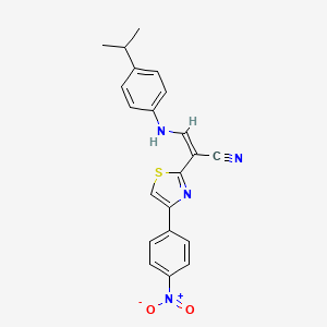 molecular formula C21H18N4O2S B2658724 (Z)-3-((4-isopropylphenyl)amino)-2-(4-(4-nitrophenyl)thiazol-2-yl)acrylonitrile CAS No. 1321951-34-1