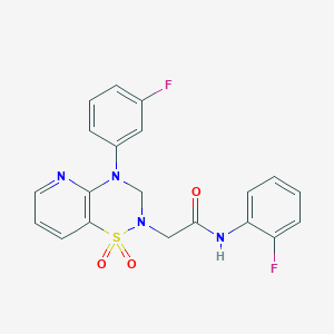 molecular formula C20H16F2N4O3S B2658726 N-(2-fluorophenyl)-2-(4-(3-fluorophenyl)-1,1-dioxido-3,4-dihydro-2H-pyrido[2,3-e][1,2,4]thiadiazin-2-yl)acetamide CAS No. 1251576-97-2