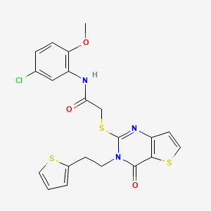 molecular formula C21H18ClN3O3S3 B2658734 N-(5-chloro-2-methoxyphenyl)-2-({4-oxo-3-[2-(thiophen-2-yl)ethyl]-3,4-dihydrothieno[3,2-d]pyrimidin-2-yl}sulfanyl)acetamide CAS No. 1261007-61-7