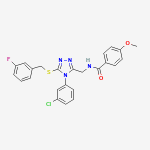 molecular formula C24H20ClFN4O2S B2658739 N-{[4-(3-chlorophenyl)-5-{[(3-fluorophenyl)methyl]sulfanyl}-4H-1,2,4-triazol-3-yl]methyl}-4-methoxybenzamide CAS No. 476449-62-4