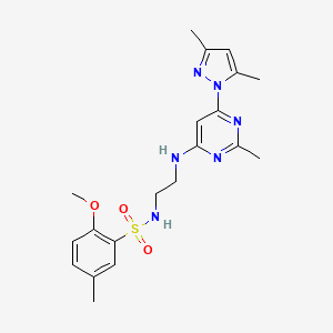 molecular formula C20H26N6O3S B2658821 N-(2-((6-(3,5-dimethyl-1H-pyrazol-1-yl)-2-methylpyrimidin-4-yl)amino)ethyl)-2-methoxy-5-methylbenzenesulfonamide CAS No. 1171461-40-7