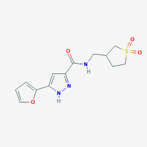 molecular formula C13H15N3O4S B2658832 N-((1,1-dioxidotetrahydrothiophen-3-yl)methyl)-3-(furan-2-yl)-1H-pyrazole-5-carboxamide CAS No. 1296272-09-7