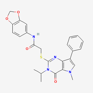 molecular formula C25H24N4O4S B2658884 N-(2H-1,3-benzodioxol-5-yl)-2-{[5-methyl-4-oxo-7-phenyl-3-(propan-2-yl)-3H,4H,5H-pyrrolo[3,2-d]pyrimidin-2-yl]sulfanyl}acetamide CAS No. 1111981-85-1