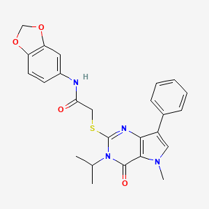 N-(benzo[d][1,3]dioxol-5-yl)-2-((3-isopropyl-5-methyl-4-oxo-7-phenyl-4,5-dihydro-3H-pyrrolo[3,2-d]pyrimidin-2-yl)thio)acetamide