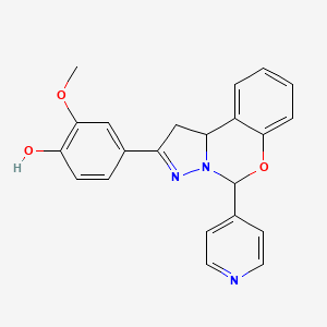 molecular formula C22H19N3O3 B2658899 2-methoxy-4-(5-(pyridin-4-yl)-5,10b-dihydro-1H-benzo[e]pyrazolo[1,5-c][1,3]oxazin-2-yl)phenol CAS No. 899973-77-4