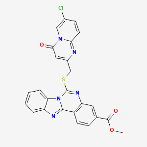 molecular formula C25H16ClN5O3S B2658989 methyl 9-[({7-chloro-4-oxo-4H-pyrido[1,2-a]pyrimidin-2-yl}methyl)sulfanyl]-8,10,17-triazatetracyclo[8.7.0.0^{2,7}.0^{11,16}]heptadeca-1(17),2,4,6,8,11(16),12,14-octaene-5-carboxylate CAS No. 422276-69-5