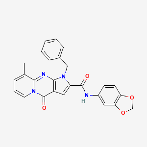 molecular formula C26H20N4O4 B2659017 N-(2H-1,3-benzodioxol-5-yl)-6-benzyl-10-methyl-2-oxo-1,6,8-triazatricyclo[7.4.0.0^{3,7}]trideca-3(7),4,8,10,12-pentaene-5-carboxamide CAS No. 900285-27-0