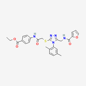molecular formula C27H27N5O5S B2659032 ethyl 4-(2-{[4-(2,5-dimethylphenyl)-5-{[(furan-2-yl)formamido]methyl}-4H-1,2,4-triazol-3-yl]sulfanyl}acetamido)benzoate CAS No. 310450-62-5