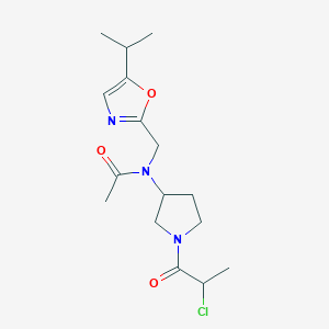 molecular formula C16H24ClN3O3 B2659044 N-[1-(2-chloropropanoyl)pyrrolidin-3-yl]-N-{[5-(propan-2-yl)-1,3-oxazol-2-yl]methyl}acetamide CAS No. 2411249-30-2