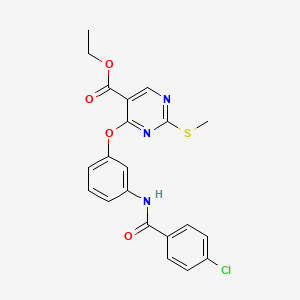 molecular formula C21H18ClN3O4S B2659062 Ethyl 4-{3-[(4-chlorobenzoyl)amino]phenoxy}-2-(methylsulfanyl)-5-pyrimidinecarboxylate CAS No. 478065-04-2