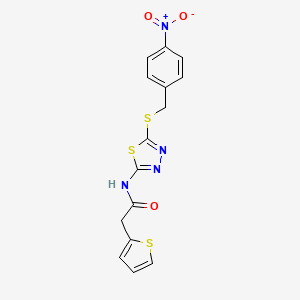 molecular formula C15H12N4O3S3 B2659181 N-(5-((4-nitrobenzyl)thio)-1,3,4-thiadiazol-2-yl)-2-(thiophen-2-yl)acetamide CAS No. 476464-63-8