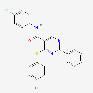 molecular formula C23H15Cl2N3OS B2659270 N-(4-chlorophenyl)-4-[(4-chlorophenyl)sulfanyl]-2-phenyl-5-pyrimidinecarboxamide CAS No. 477854-76-5
