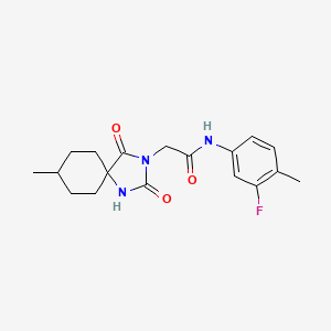molecular formula C18H22FN3O3 B2659316 N-(3-fluoro-4-methylphenyl)-2-(8-methyl-2,4-dioxo-1,3-diazaspiro[4.5]dec-3-yl)acetamide CAS No. 734535-32-1