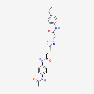 molecular formula C23H24N4O3S2 B2659367 N-(4-acetamidophenyl)-2-((4-(2-((4-ethylphenyl)amino)-2-oxoethyl)thiazol-2-yl)thio)acetamide CAS No. 941891-91-4