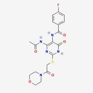 molecular formula C19H20FN5O5S B2659401 N-(4-acetamido-2-((2-morpholino-2-oxoethyl)thio)-6-oxo-1,6-dihydropyrimidin-5-yl)-4-fluorobenzamide CAS No. 872608-76-9