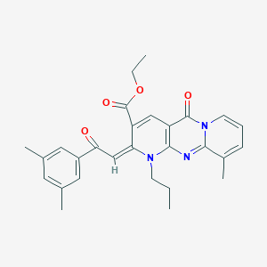 molecular formula C28H29N3O4 B265944 ethyl (6E)-6-[2-(3,5-dimethylphenyl)-2-oxoethylidene]-11-methyl-2-oxo-7-propyl-1,7,9-triazatricyclo[8.4.0.03,8]tetradeca-3(8),4,9,11,13-pentaene-5-carboxylate 