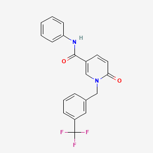 molecular formula C20H15F3N2O2 B2659446 6-oxo-N-phenyl-1-{[3-(trifluoromethyl)phenyl]methyl}-1,6-dihydropyridine-3-carboxamide CAS No. 338783-63-4