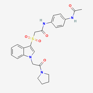 N-(4-acetamidophenyl)-2-((1-(2-oxo-2-(pyrrolidin-1-yl)ethyl)-1H-indol-3-yl)sulfonyl)acetamide