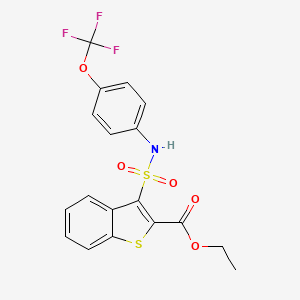 molecular formula C18H14F3NO5S2 B2659471 Ethyl 3-{[4-(trifluoromethoxy)phenyl]sulfamoyl}-1-benzothiophene-2-carboxylate CAS No. 932303-55-4