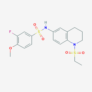 molecular formula C18H21FN2O5S2 B2659552 N-(1-(ethylsulfonyl)-1,2,3,4-tetrahydroquinolin-6-yl)-3-fluoro-4-methoxybenzenesulfonamide CAS No. 946297-09-2