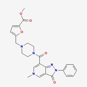 molecular formula C25H25N5O5 B2659568 methyl 5-((4-(5-methyl-3-oxo-2-phenyl-3,5-dihydro-2H-pyrazolo[4,3-c]pyridine-7-carbonyl)piperazin-1-yl)methyl)furan-2-carboxylate CAS No. 1021210-28-5