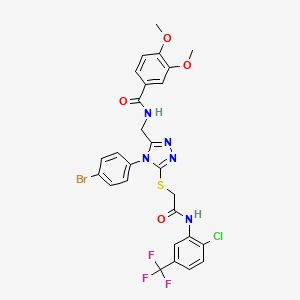 molecular formula C27H22BrClF3N5O4S B2659577 N-{[4-(4-bromophenyl)-5-[({[2-chloro-5-(trifluoromethyl)phenyl]carbamoyl}methyl)sulfanyl]-4H-1,2,4-triazol-3-yl]methyl}-3,4-dimethoxybenzamide CAS No. 391944-85-7
