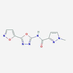 molecular formula C10H8N6O3 B2659581 N-(5-(isoxazol-5-yl)-1,3,4-oxadiazol-2-yl)-1-methyl-1H-pyrazole-3-carboxamide CAS No. 1170282-86-6