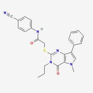 molecular formula C25H23N5O2S B2659610 N-(4-cyanophenyl)-2-({5-methyl-4-oxo-7-phenyl-3-propyl-3H,4H,5H-pyrrolo[3,2-d]pyrimidin-2-yl}sulfanyl)acetamide CAS No. 1115457-98-1