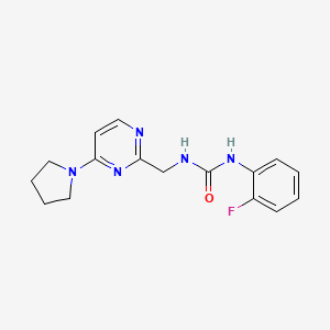 molecular formula C16H18FN5O B2659631 1-(2-Fluorophenyl)-3-((4-(pyrrolidin-1-yl)pyrimidin-2-yl)methyl)urea CAS No. 1797248-63-5