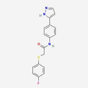 molecular formula C17H14FN3OS B2659637 N-(4-(1H-pyrazol-3-yl)phenyl)-2-((4-fluorophenyl)thio)acetamide CAS No. 1206989-36-7