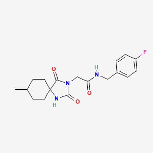 molecular formula C18H22FN3O3 B2659671 N-(4-fluorobenzyl)-2-(8-methyl-2,4-dioxo-1,3-diazaspiro[4.5]dec-3-yl)acetamide CAS No. 784197-76-8