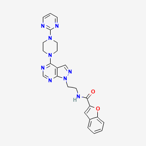 molecular formula C24H23N9O2 B2659674 N-(2-(4-(4-(pyrimidin-2-yl)piperazin-1-yl)-1H-pyrazolo[3,4-d]pyrimidin-1-yl)ethyl)benzofuran-2-carboxamide CAS No. 1021025-93-3