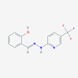 molecular formula C13H10F3N3O B2659688 (E)-2-((2-(5-(trifluoromethyl)pyridin-2-yl)hydrazono)methyl)phenol CAS No. 307342-07-0