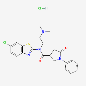 molecular formula C22H24Cl2N4O2S B2659739 N-(6-CHLORO-1,3-BENZOTHIAZOL-2-YL)-N-[2-(DIMETHYLAMINO)ETHYL]-5-OXO-1-PHENYLPYRROLIDINE-3-CARBOXAMIDE HYDROCHLORIDE CAS No. 1216453-88-1