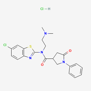 molecular formula C22H24Cl2N4O2S B2659739 N-(6-chlorobenzo[d]thiazol-2-yl)-N-(2-(dimethylamino)ethyl)-5-oxo-1-phenylpyrrolidine-3-carboxamide hydrochloride CAS No. 1216453-88-1