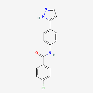 molecular formula C16H12ClN3O B2659777 4-chloro-N-[4-(1H-pyrazol-3-yl)phenyl]benzamide CAS No. 263257-75-6