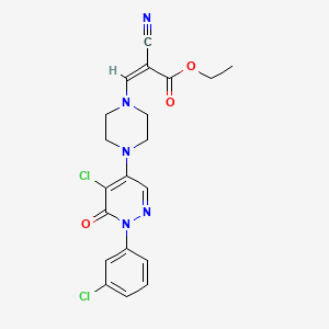 molecular formula C20H19Cl2N5O3 B2659805 ethyl (2Z)-3-{4-[5-chloro-1-(3-chlorophenyl)-6-oxo-1,6-dihydropyridazin-4-yl]piperazin-1-yl}-2-cyanoprop-2-enoate CAS No. 477867-38-2