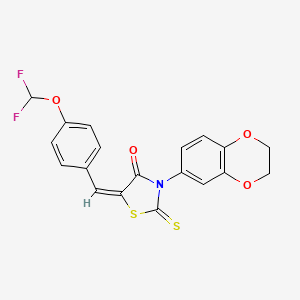molecular formula C19H13F2NO4S2 B2659812 (E)-5-(4-(difluoromethoxy)benzylidene)-3-(2,3-dihydrobenzo[b][1,4]dioxin-6-yl)-2-thioxothiazolidin-4-one CAS No. 315692-68-3
