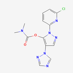 molecular formula C13H12ClN7O2 B2659817 1-(6-chloro-2-pyridinyl)-4-(1H-1,2,4-triazol-1-yl)-1H-pyrazol-5-yl N,N-dimethylcarbamate CAS No. 955975-72-1