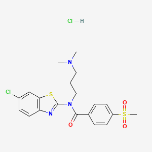molecular formula C20H23Cl2N3O3S2 B2659875 N-(6-CHLORO-1,3-BENZOTHIAZOL-2-YL)-N-[3-(DIMETHYLAMINO)PROPYL]-4-METHANESULFONYLBENZAMIDE HYDROCHLORIDE CAS No. 1216814-01-5